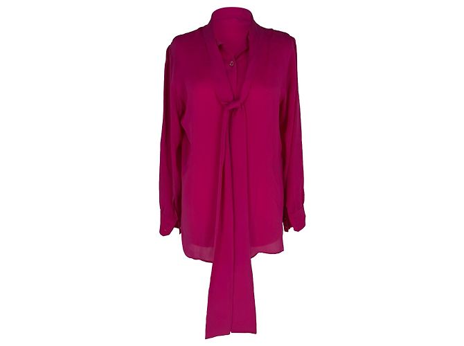 Gucci Button Down Bow Blouse in Pink Silk Brown