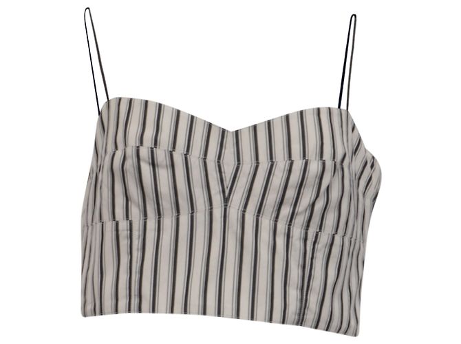 Theory Gestreiftes Cropped Bustier Top aus weißer Baumwolle