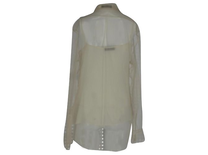 Christian Dior Mesh See Through Button Up Blouse in Ivory Silk White Cream