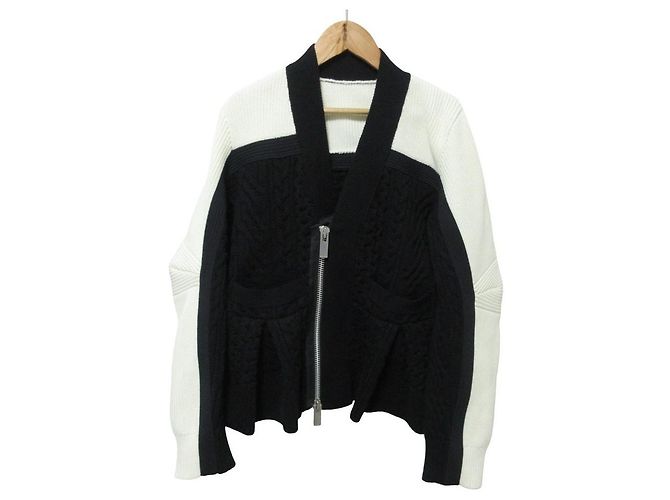 Sacai Cable Knit Docking Strickjacke Schwarz