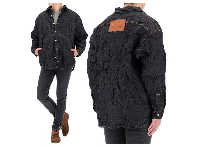 Acne Crinkle Denim Jacket Black