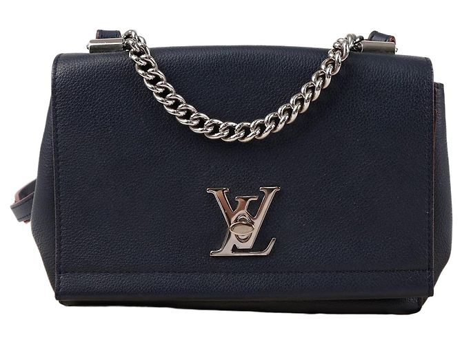 Louis Vuitton Bolsa Tote de couro com alça de ombro azul marinho