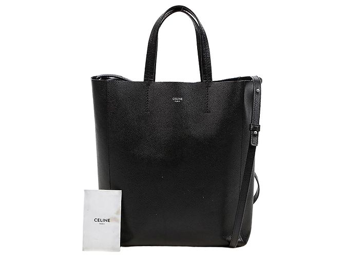 Cabas Céline Piccola Tote Verticale in Pelle e Borsa a Spalla Nera Nero