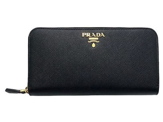 Prada Saffiano Logo Long Wallet Black