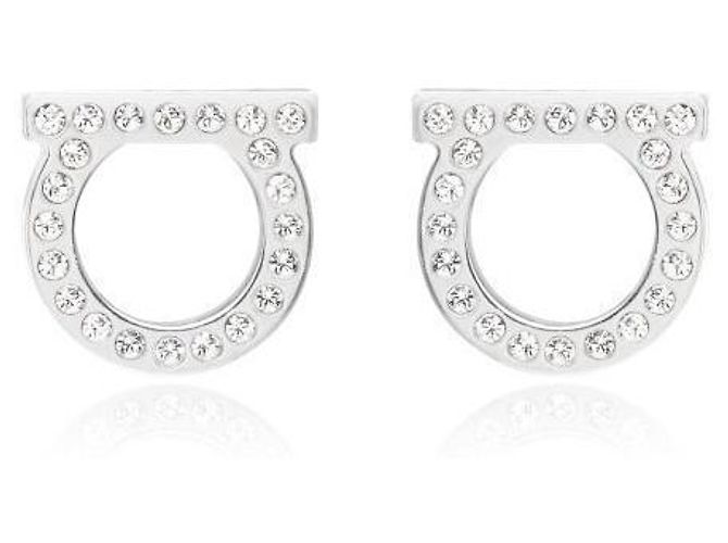 Salvatore Ferragamo Orecchini Gancini Crystal Large Argento