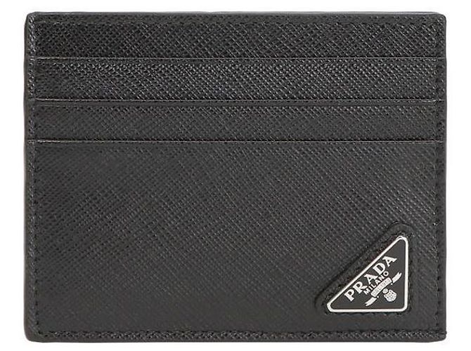 Prada Saffiano Triangle Logo Cardholder Black