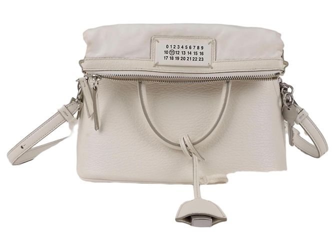 Maison Martin Margiela Mini bolsa tote de couro para mulher Marfim Branco
