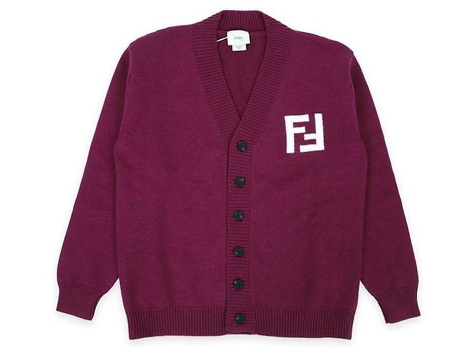 Fendi Kinder-Cardigan mit V-Ausschnitt und FF-Logo (Burgunderrot) AOCH