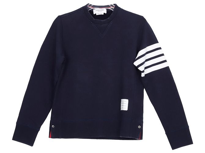 Thom Browne Classic Engineered Sweatshirt mit diagonalen Streifen für Herren Navy Blau