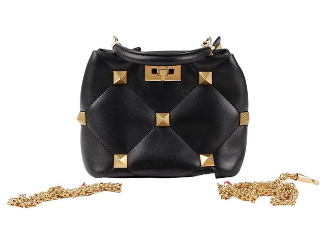 Valentino Roman Stud Small Nappa Leather Top Handle Bag Black