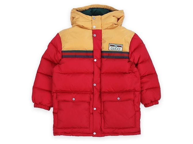 Gucci Jaqueta acolchoada longa de nylon com capuz e logo para crianças (Vermelho) XWAXT