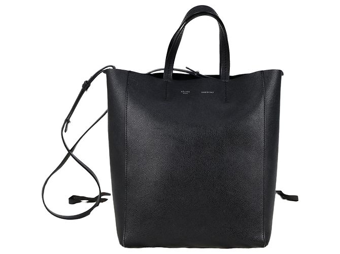 Céline Petit Cabas Vertical en Cuir Sac à Épaules Noir