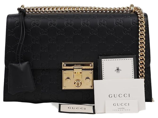 Gucci Borsa a tracolla in pelle Padlock Medium Nera Nero
