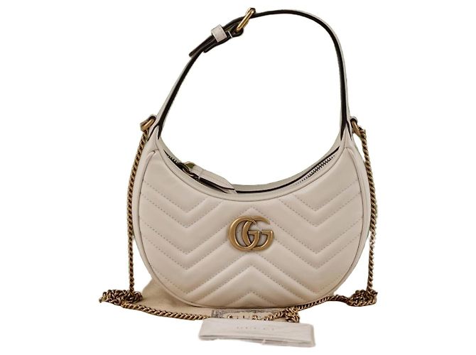 Gucci Mini bolsa de ombro GG Marmont meia lua branca Branco