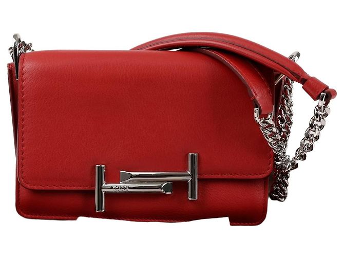 Tod's Bolsa transversal de corrente em couro Vermelha Vermelho