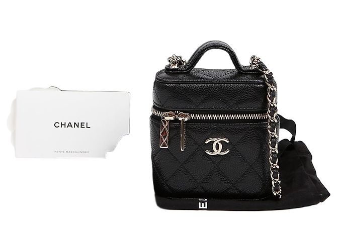 Chanel Mini Borsa Vanity Handle Chain Caviar Nera con Hardware Oro Nero