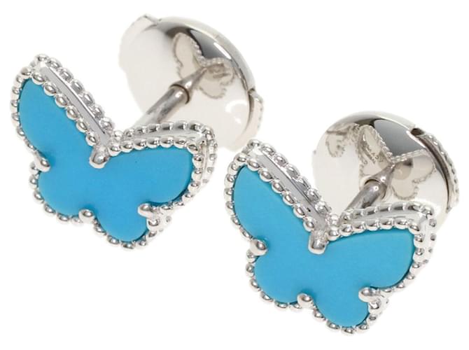 Boucles d'oreilles Sweet Alhambra Papillon en or blanc 18K et turquoise Van Cleef & Arpels Argenté 