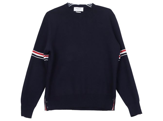 Thom Browne Pull à col rond Milano Stitch avec bande sur le bras Bleu marine