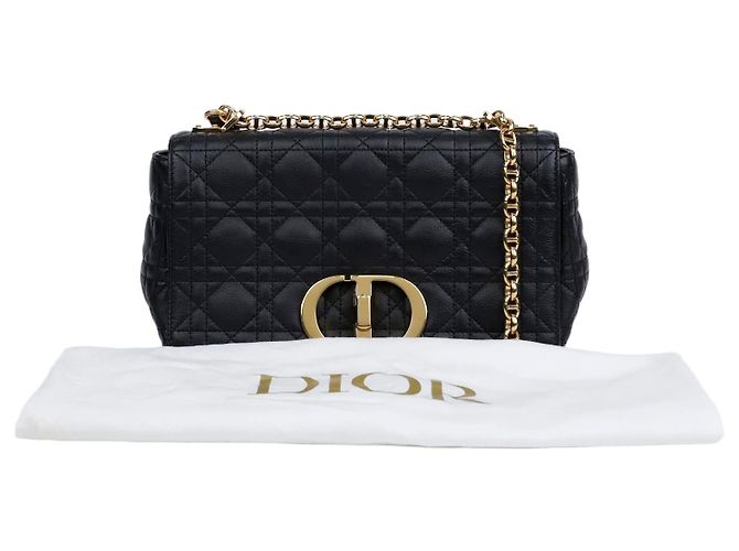 Dior Bolsa de ombro Cannage Medium em couro de bezerro preto com ferragens douradas