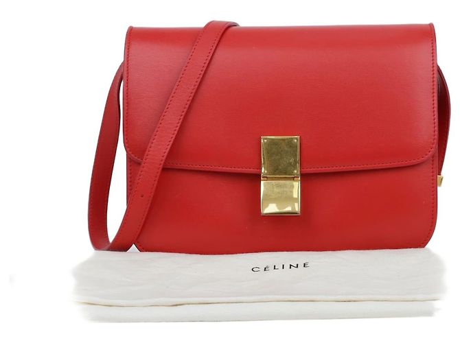 Céline Borsa a tracolla Classic Box in pelle rossa taglia Medium Rosso