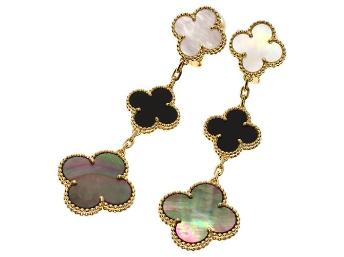 Pendientes Magic Alhambra 3-Motif de nácar y ónix de Van Cleef & Arpels