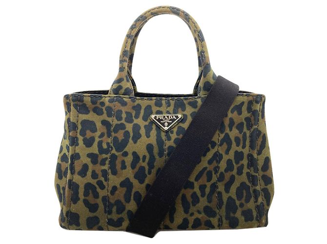 Bolsa 2-Way Prada Canapa Mini Leopard Print Caqui