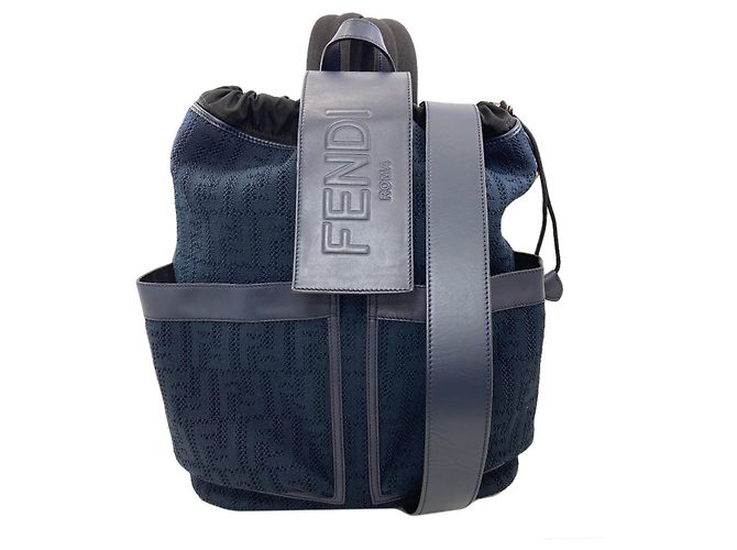 Fendi Strike Backpack in Canvas Black Navy blue