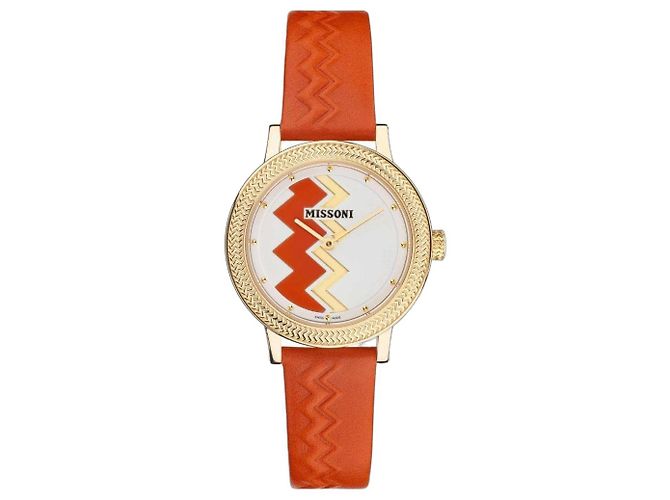 Montre Missoni Zigzag Cuir Orange Blanc Doré