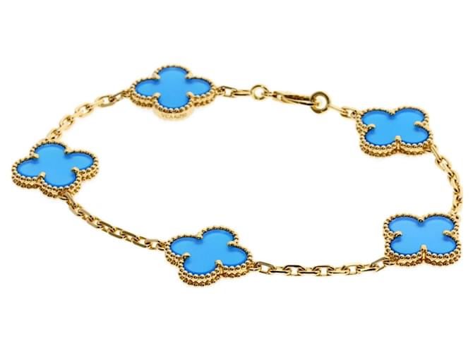 Van Cleef & Arpels Vintage Alhambra Blue Agate Charm Bracelet 