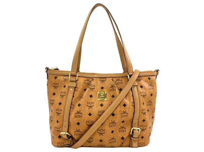 Borsa Tote MCM Logo in pelle marrone