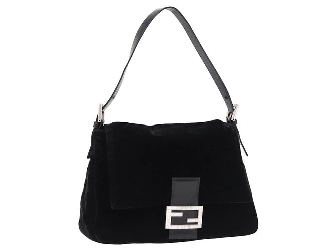 Borsa a Spalla FENDI Mamma Baguette Velluto Nero Argento Auth yk20633SAM