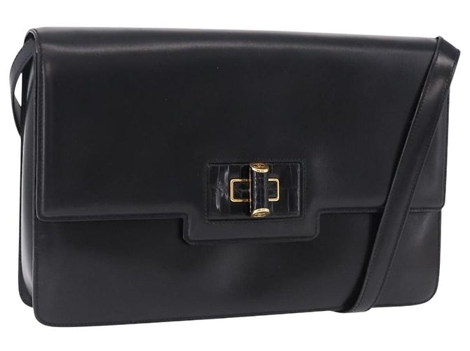 Bolsa de Ombro GUCCI em Couro Preto e Ouro Auth BA14311 Dourado