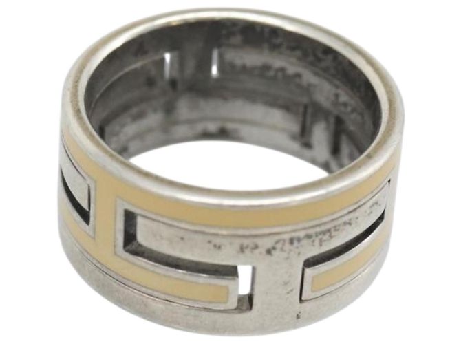 Hermès HERMES Move Ash Ring Ag925 Silver Beige Auth 192856M Silvery