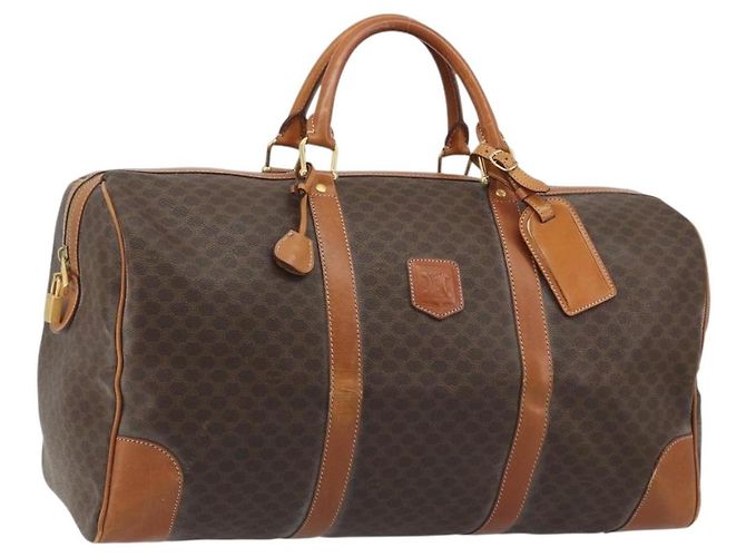 Céline Bolsa Boston CELINE Macadam Canvas PVC Couro Marrom Ouro Auth 190319 Dourado