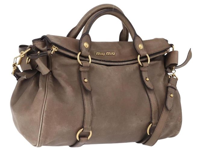 Bolsa Miu Miu de couro 2way Bege Dourado Auth 192198V