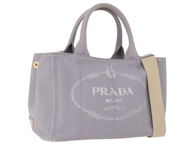 Sac à main PRADA Canapa PM en toile 2way Gris Or Auth ka5264 Marron Doré