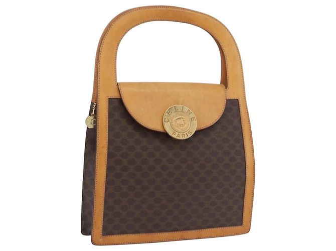 Céline CELINE Medallion Handtasche Macadam Canvas PVC Leder Braun Gold Auth 192071A Golden