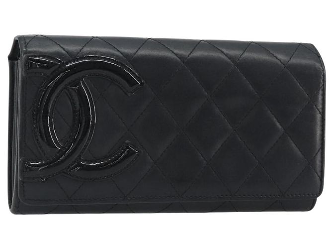 CHANEL Portafoglio Lungo Matelasse Cambon Line Pelle Nera Argento CC Auth 192277 Nero