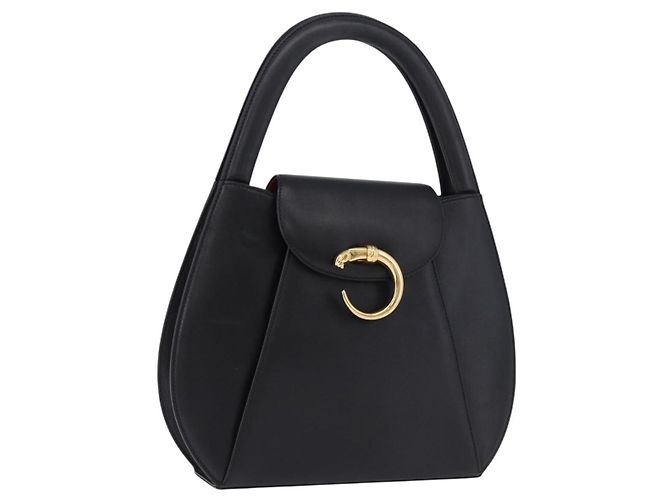Borsa CARTIER PANTHERE in pelle nera e oro Auth ka5314A Nero D'oro