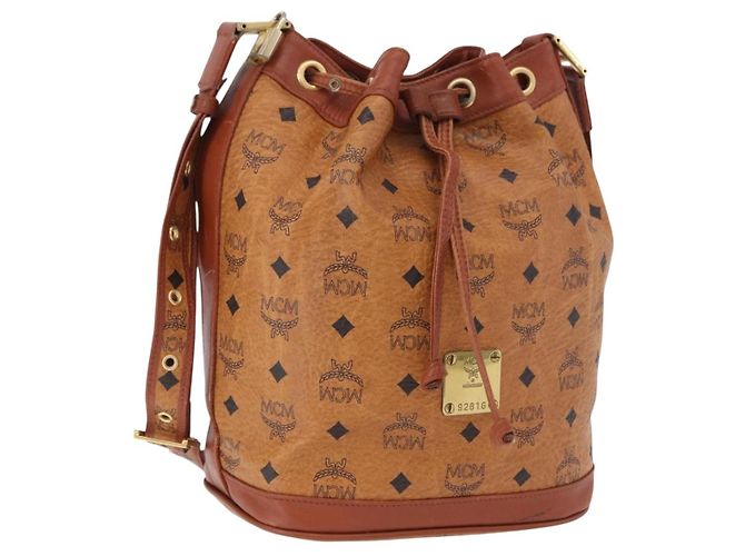 Bolsa de Ombro MCM Vicetos Logogram PVC Couro Marrom Ouro Auth 192235 Dourado