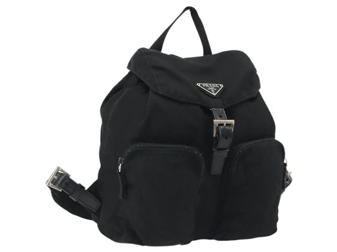 PRADA Backpack Nylon Black Silver Auth mr2651 Silvery
