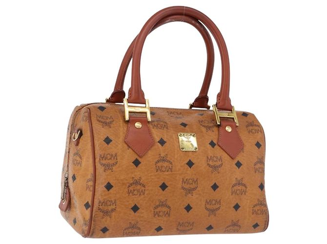 Borsa Boston MCM Logogram Vicetos in PVC e pelle Marrone Oro Auth 192236 D'oro