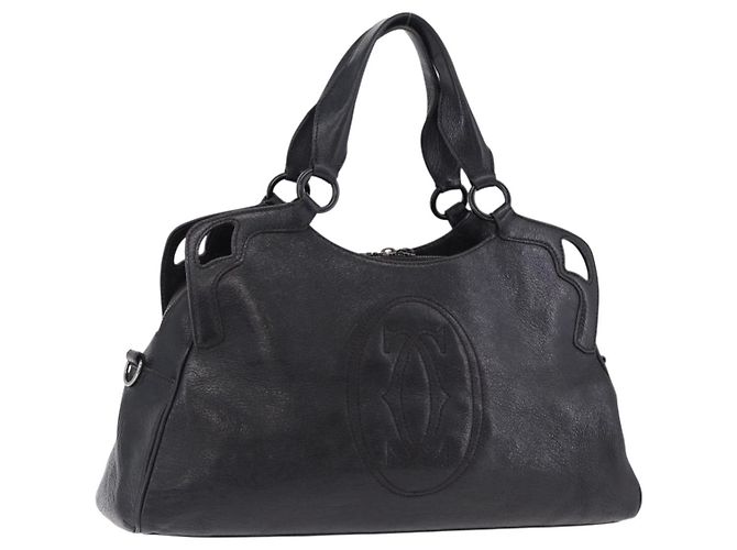 Borsa CARTIER in pelle nera argento Auth BA14473 Nero