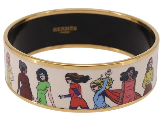 Hermès Pulsera HERMES Emaille GM Beach metal Gold Tone Auth 190673M