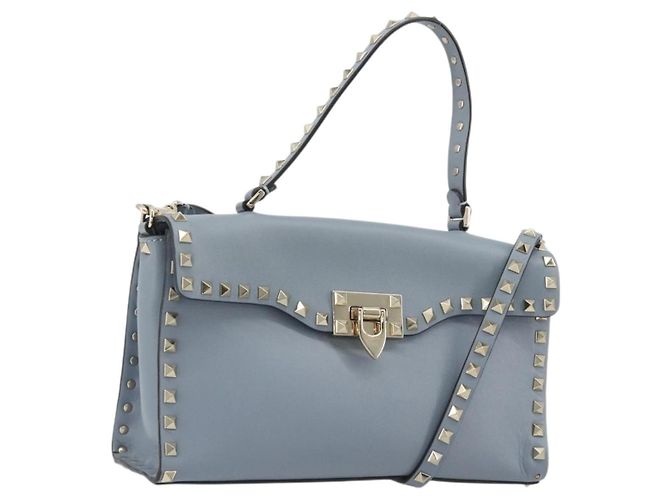 VALENTINO Rock Studs Handtasche aus Leder 2way Hellblau Gold Auth BA14388 Golden