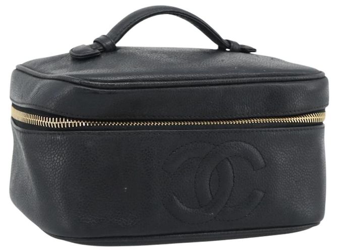 CHANEL COCO Mark Vanity Kosmetiktasche Caviar Leder Schwarz Gold CC Authentisch ar14059 Golden