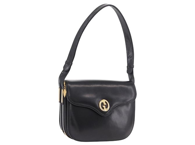Borsa GUCCI in pelle nera e oro Auth gh2167 Nero D'oro