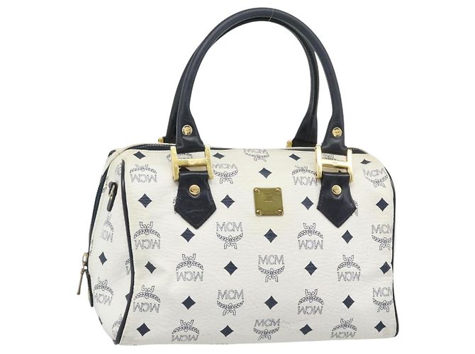 Bolsa MCM Vicetos Logogram PVC Couro White Gold Auth bs36079 Branco Dourado