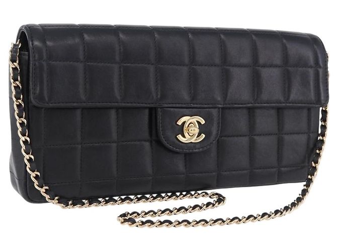 CHANEL Borsa a Spalla Choco Bar Line Chain in Pelle Nera e Oro CC Auth ka5317V Nero D'oro