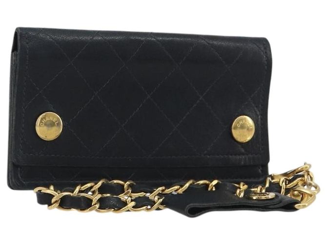 CHANEL Matelasse Chain Wallet Pelle Nera Oro CC Auth 186602A Nero D'oro